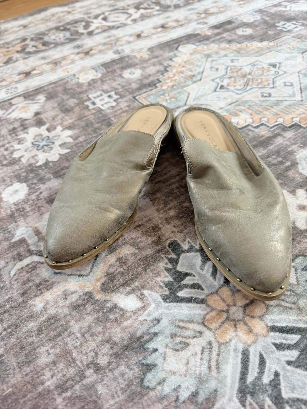 Very Volatile Metallic Taupe Slip-On Mule